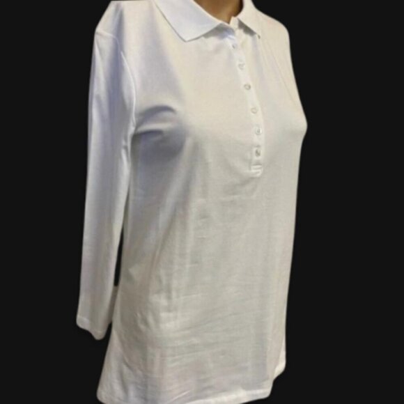Long Tall Sally Collard Top 3/4 Sleeve Front Buttons Turkish Cotton White W XS - Picture 2 of 7